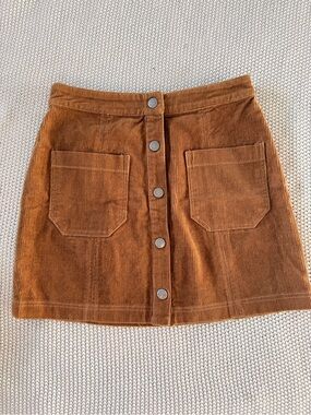 Button-Front Corduroy Mini Skirt in tan